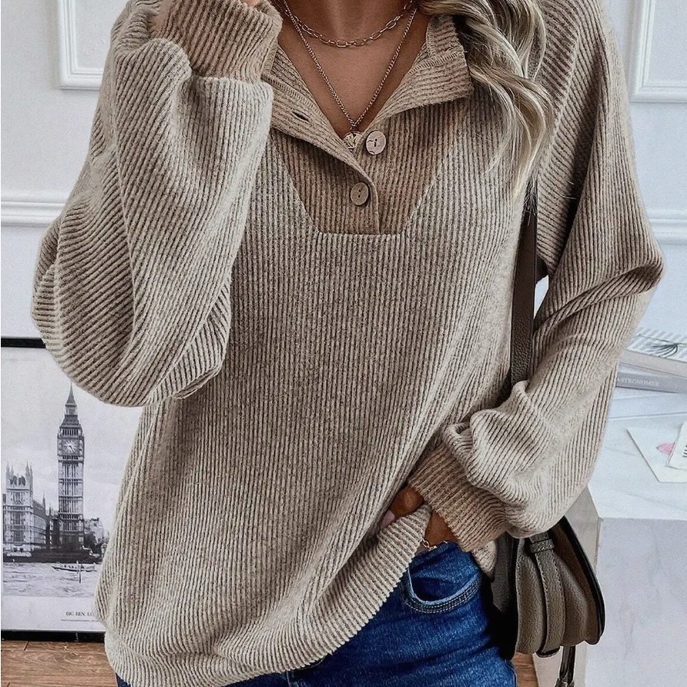 Cozy Tan Ribbed Women's Sweater